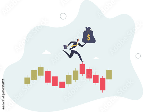 trader with a portfolio runs on the chart. concept of the virtual asset market.