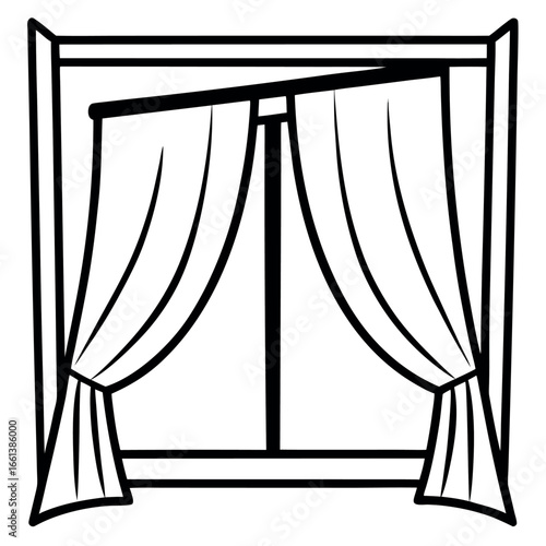 Open Window with Curtains Line Art Colouring Page