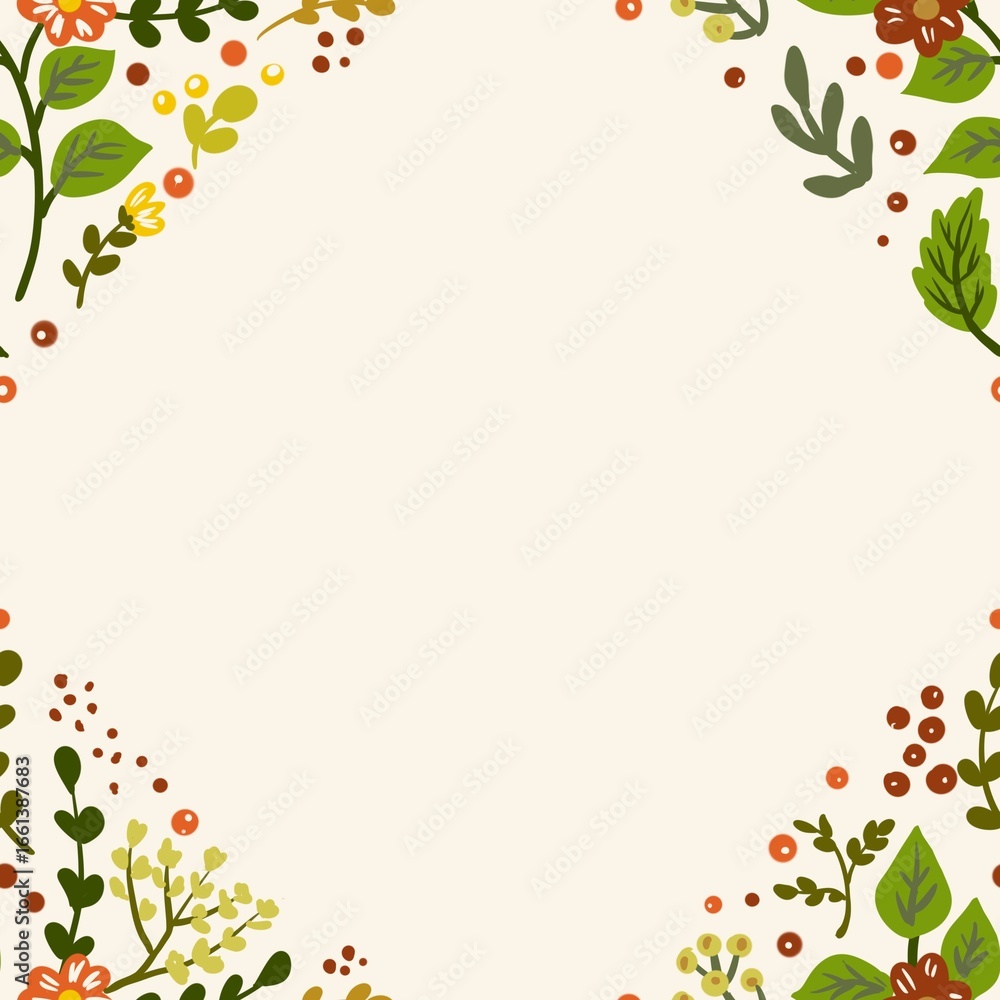 Fototapeta premium Autum Winter Pattern Background Illustration For Cover, Banner, Notes. Fall Winter Aesthetic Background. Plant And Flower Pattern Background.