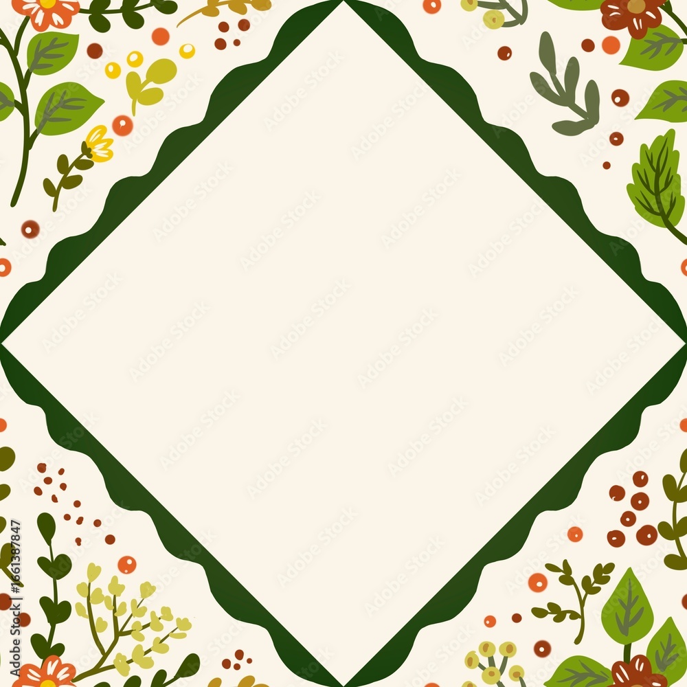 Fototapeta premium Autum Winter Pattern Background Illustration For Cover, Banner, Notes. Fall Winter Aesthetic Background. Plant And Flower Pattern Background.