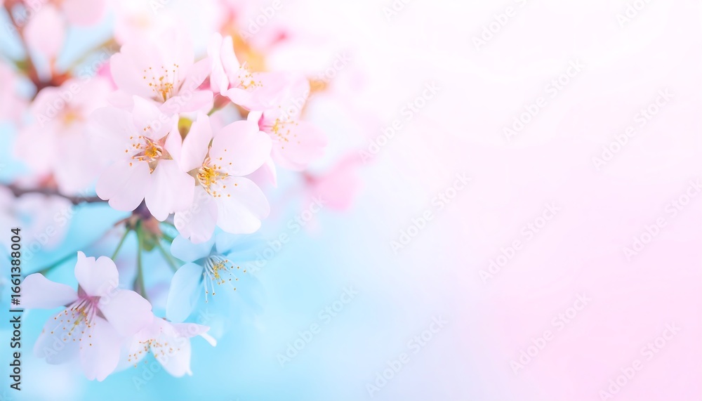 Pastel Cherry Blossoms on Blue Background Pastel Cherry Blossoms on Blue Background