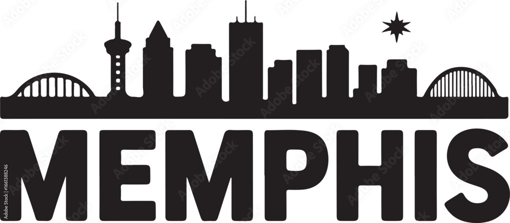 Obraz premium Memphis Skyline Horizontal Banner | Black Vector Silhouette on White Background