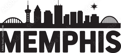 Memphis Skyline Horizontal Banner | Black Vector Silhouette on White Background