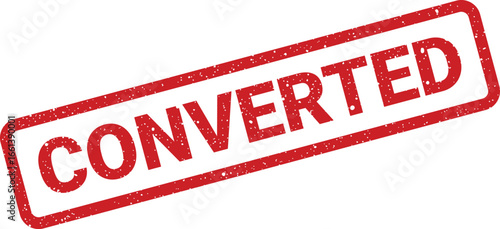 Converted red rubber stamp illustration, rectangular shape with worn texture indicating transformation