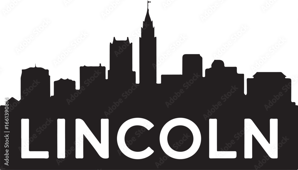Fototapeta premium Lincoln Nebraska Skyline | Black Vector Silhouette on White Background