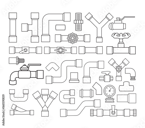 Vector set of various pipe shapes lineart collection for industrial design and plumbing projects perfect for engineering and construction use