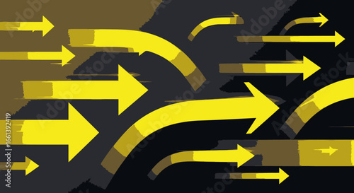 Dynamic yellow arrows indicating growth, success, and forward momentum on dark backdrop