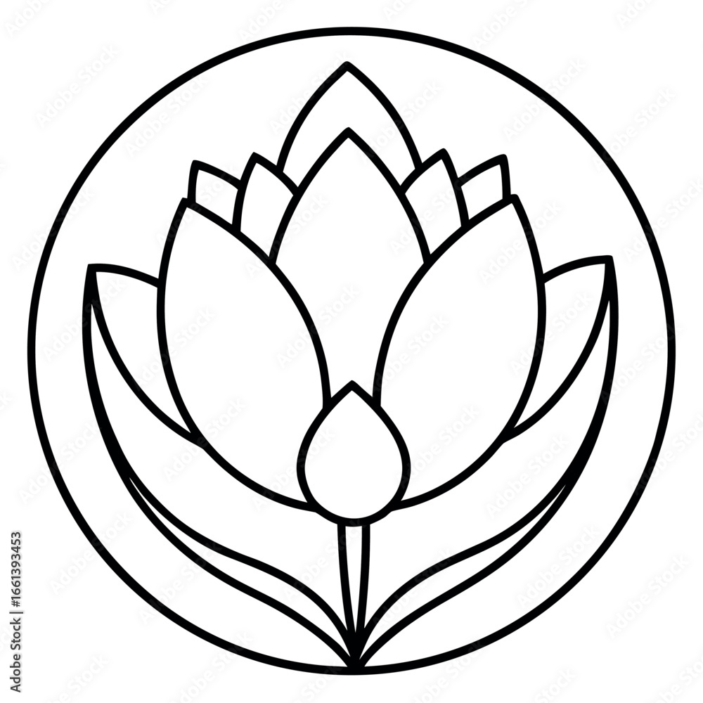 Fototapeta premium Tulip Garden Mandala Line Art Coloring Page