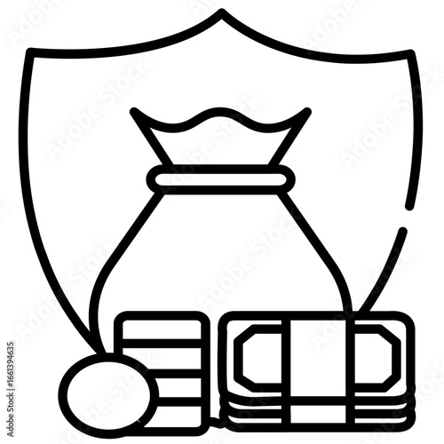 Financial Fortress: A symbolic representation of financial security and protection, featuring a money bag shielded by a sturdy protective symbol.