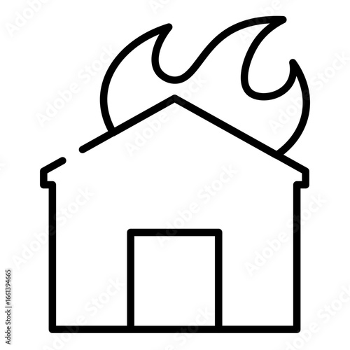 Burning House Icon: Depicting a house engulfed in flames, this illustration conveys the devastating impact of fire hazards and the importance of safety protocols and measures.