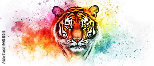 Panel kuchenny z motywem Majestic tiger portrait, vibrant watercolor splash art