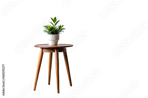 6370 brown side table with vase and plant isolated on a transparent background