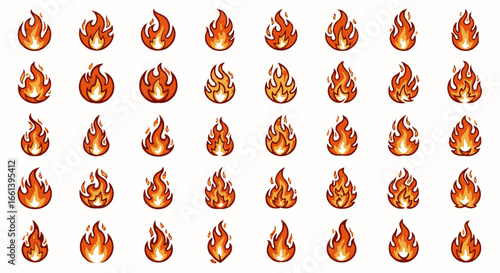 Burning fire flames collection, vibrant cartoon style for your designs or artistic projects needing a fiery spark