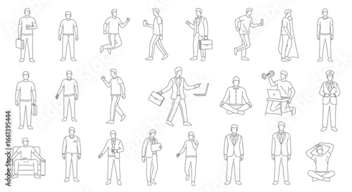 Diverse men in action poses for presentations and designs, great for conveying different lifestyles and careers