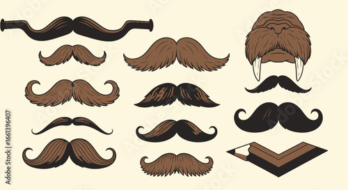 Get creative with this mustache collection featuring a walrus, handlebars, and stylish pencil art