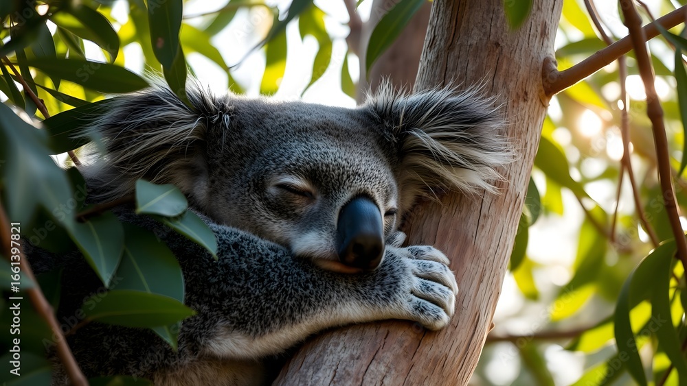 Fototapeta premium Wildlife Photography of Koala Napping in Eucalyptus Forest
