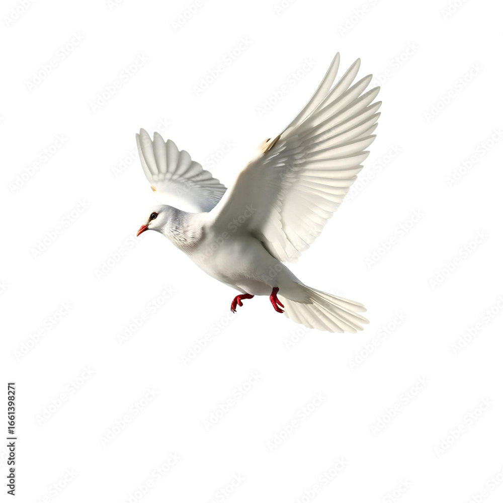 Obraz premium Photo of white pigeon flying isolated on transparent background