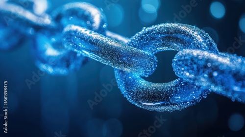 Close-up of a metallic chain with water droplets, symbolizing connection and strength.