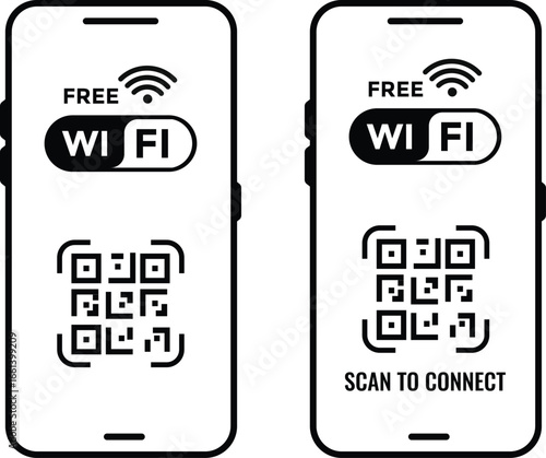 scan to connect Wi-Fi. free wifi design. Clearly instructs viewers to scan for network access. Wireless Internet Access. Quick Response code
