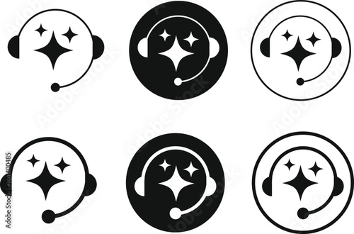 ai customer service icon set. Ideal for virtual help tools. Virtual help chat bot with headset. customer support bots

