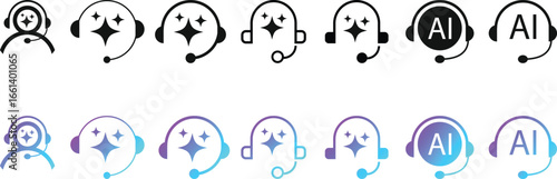 ai customer service icon set. chat headphone sign. Customer Support and Communication. Ideal for virtual help tools
