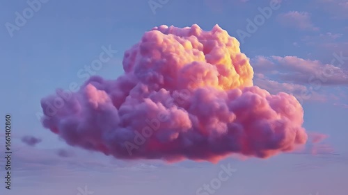 Pink, fluffy cumulus cloud against a vibrant sunset sky