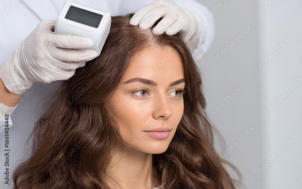 Naklejka premium Woman receiving hair treatment in a modern salon during the day for enhancing hair health and appearance
