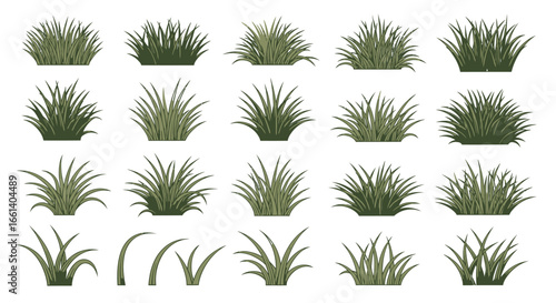 Collection of various stylized grass tufts and blades, displayed in different shapes and sizes.