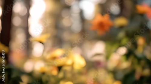 Colorful, blurred flowers in sunlight