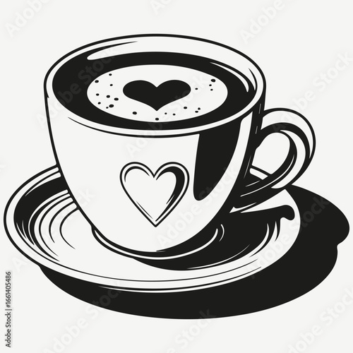 coffee cup with heart sketch illustration vector
