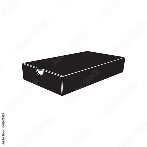 Black silhouette of a rectangular box with a drawer on white background packaging container