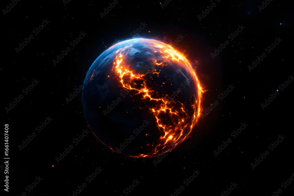 Fototapeta premium Burning Planet Earth Apocalypse Space Destruction Sci-Fi Concept