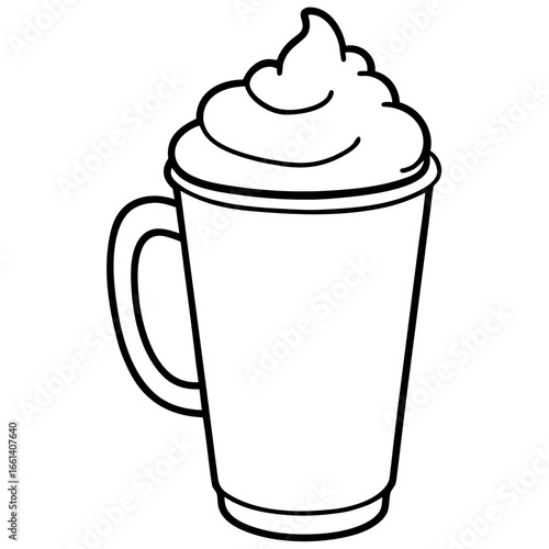 Cup of Beverage with Foam and Cream Line Art Colouring Page