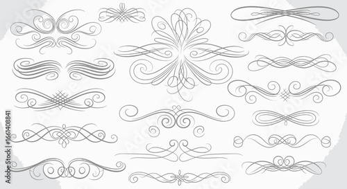 Collection of decorative swirls and flourishes in a light gray tone.