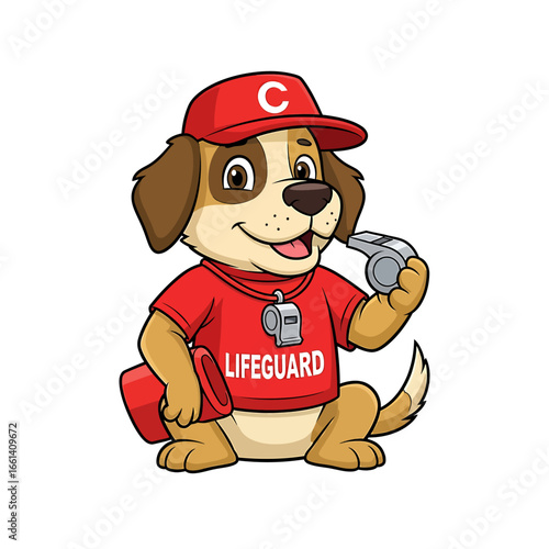 Cute lifeguard dog with whistle and life preserver