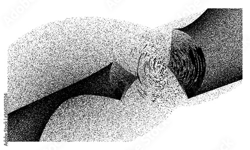 Chaotic Convergence, Abstract Grainy Vortex with Infinite Flow – Halftone Spiral Design.