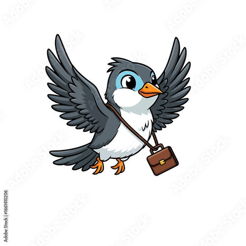 Cartoon Bird Flying with a Briefcase