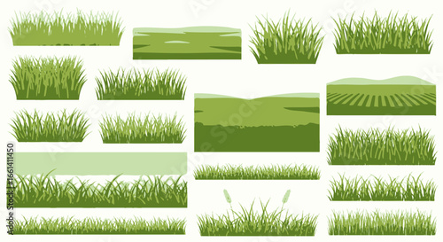 Vibrant green grass collections and rolling hills landscapes, perfect for nature and agriculture themes