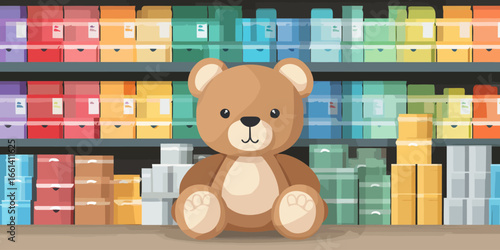 A simple, cute, brown cartoon teddy bear with a cream muzzle, sitting and facing forward.