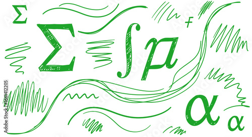 Dynamic green math symbols and doodles create a vibrant, educational background for learning