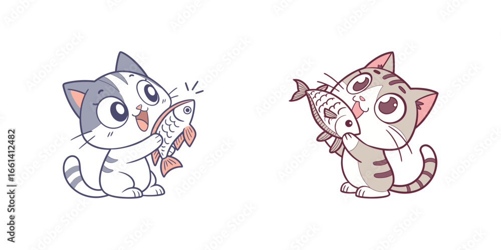 Fototapeta premium Cute Kawaii Anime-Style Cat Vector Illustration