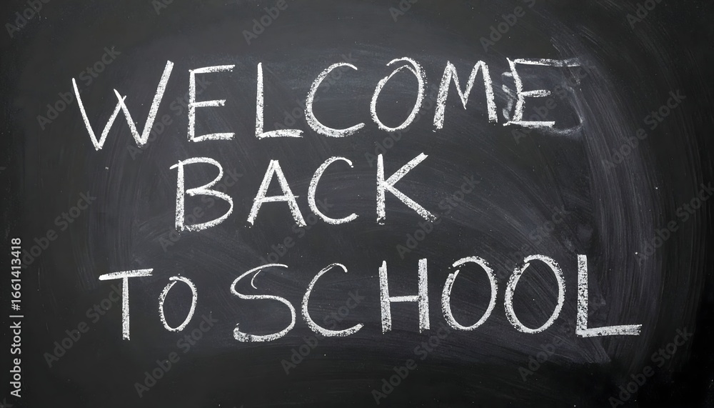 Fototapeta premium Heartfelt Welcome Back to School Message, Written in Classic Chalk on a Dark Blackboard, Signifying a Fresh Academic Start