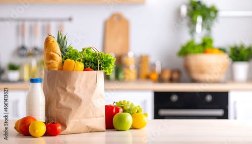 Wallpaper Mural Fresh groceries in a brown bag on a kitchen counter creating healthy lifestyle imagery Torontodigital.ca