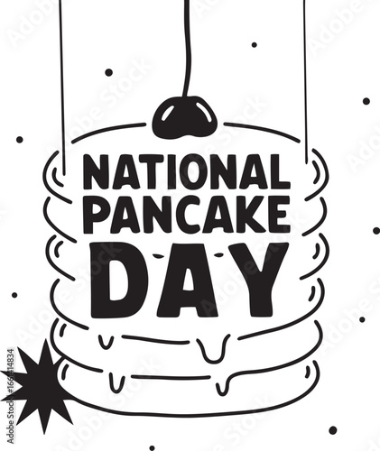 Minimalistic National Pancake Day Image Design Featuring Syrup Drizzled on Pancakes