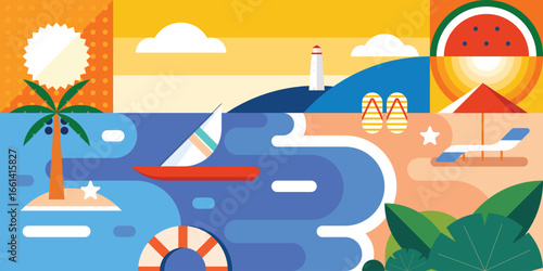 Photography Colorful abstract summer background in trendy geometric style