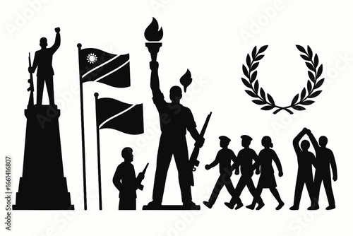 Namibia Heroes’ Day Solid Black Silhouette Icon Set on White Background