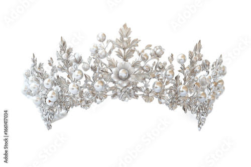 Handmade silver crown with nature-inspired details isolated on transparent background