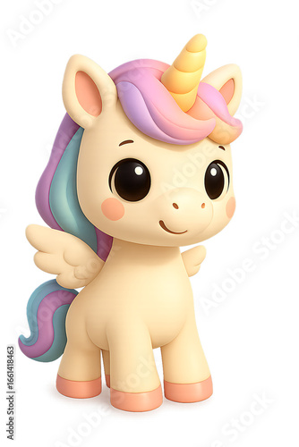 Cute 3D Chibi Unicorn in Pastel Kawaii Cartoon Style, Toy-like Mascot Character Render for Digital Art
