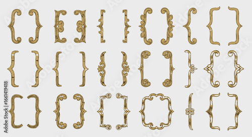 Elegant ornate golden and silver bracket set for invitations and luxury design elements, perfect for weddings