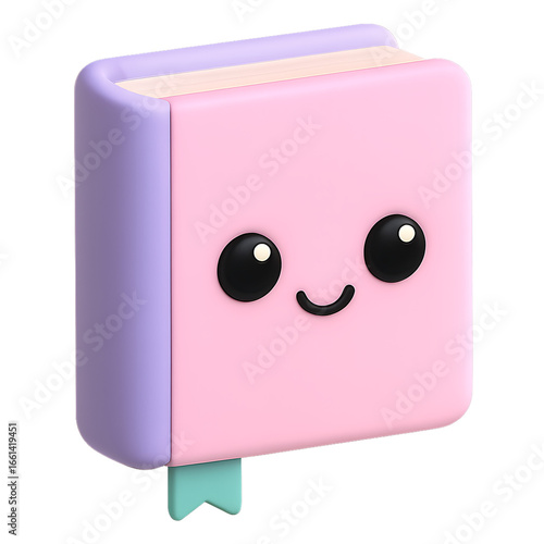Cute 3D Book Character in Pastel Kawaii Cartoon Style, Toy-like Mascot Character Render for Digital Art